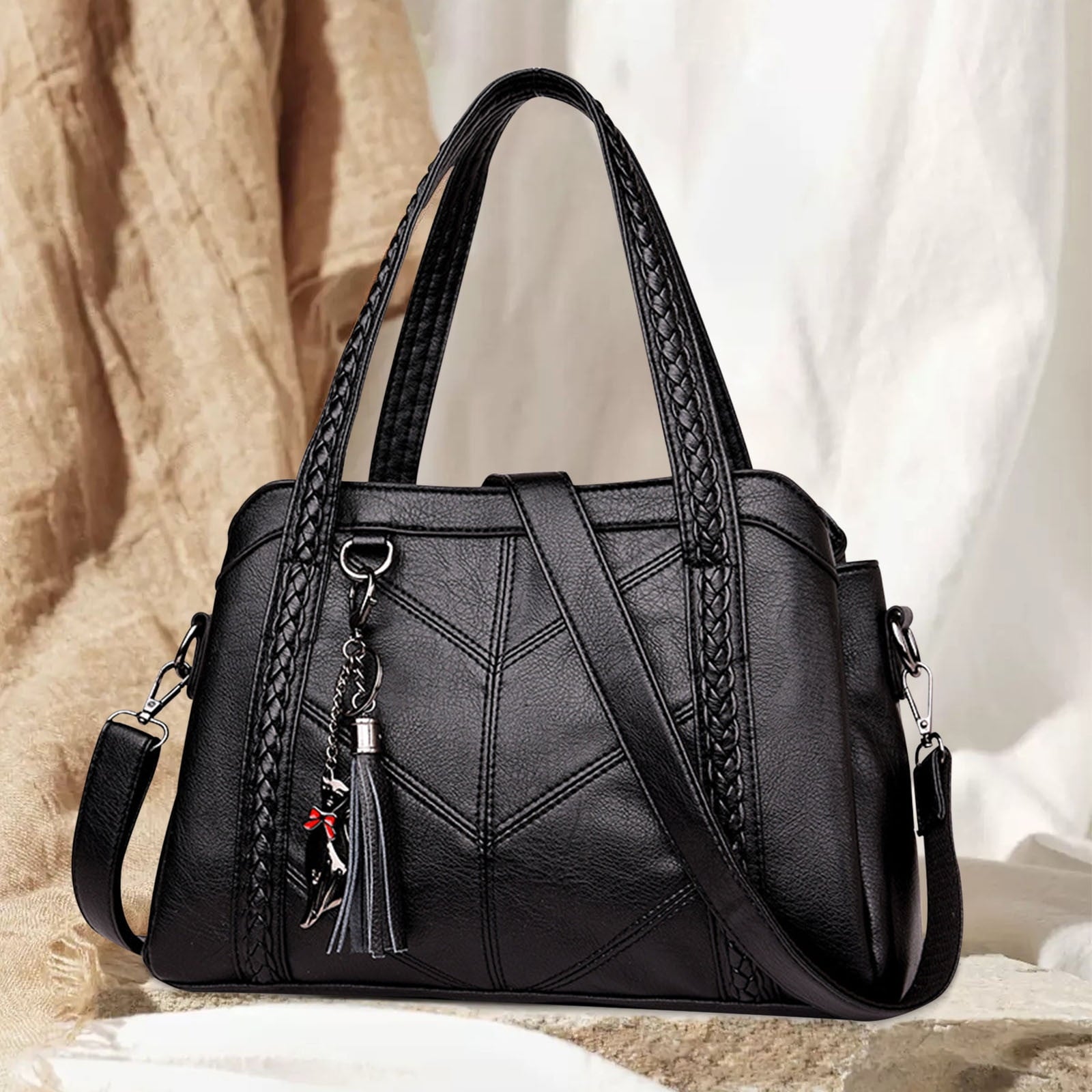 Women's Leather Tote Bag - Large Capacity Shoulder Bag with Adjustable Strap, 3 Compartments & Multiple Pockets, 11.8x4.7x7.8 Inches, Elegant Handbag for Work, Travel, Gift