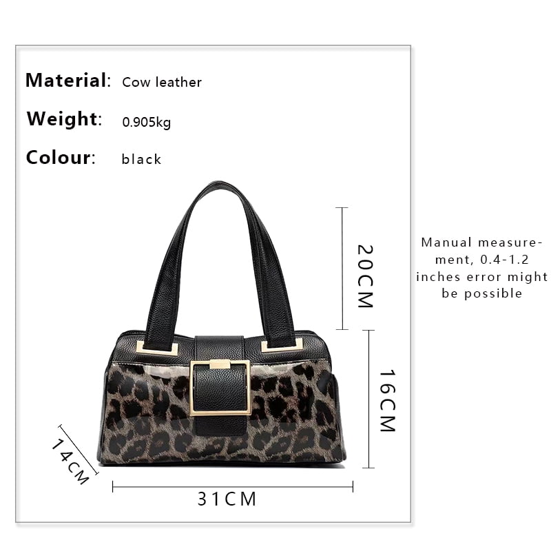 Genuine leather, leopard print, pillow-shaped handbag, wallet, women's, large capacity, detachable shoulder strap, storage bag