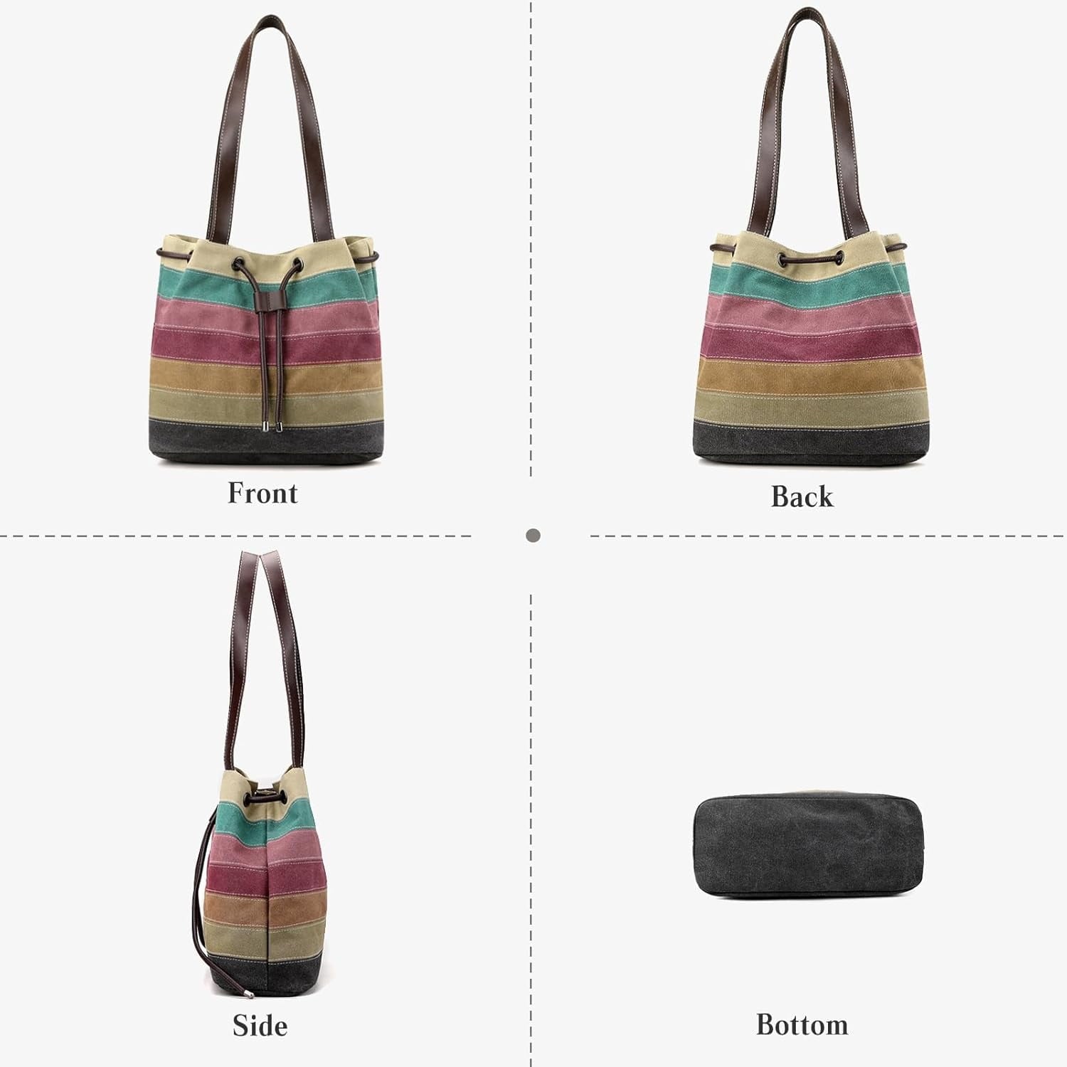 Canvas Shoulder Bag for Women Multi-Colour Striped Handbag Casual Top Handle Bag Large Hobo Bag Multi-Pocket Tote Bag