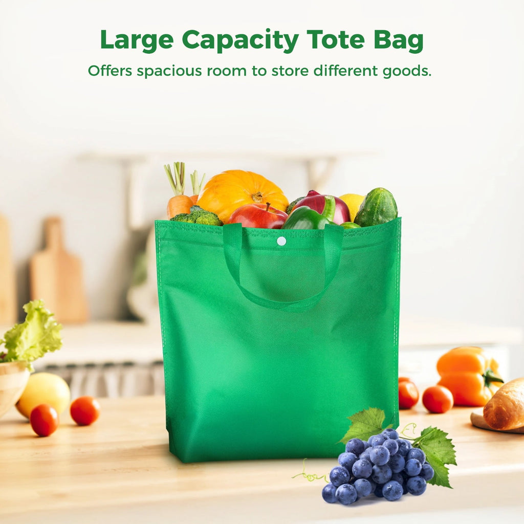 100 Pcs Non-woven Tote Bags, Reusable Grocery Bags Bulk, Large Shopping Bags with Handles & Buttons, Washable & Foldable Present Bags for Parties, Camping, Retail, 10 Colors