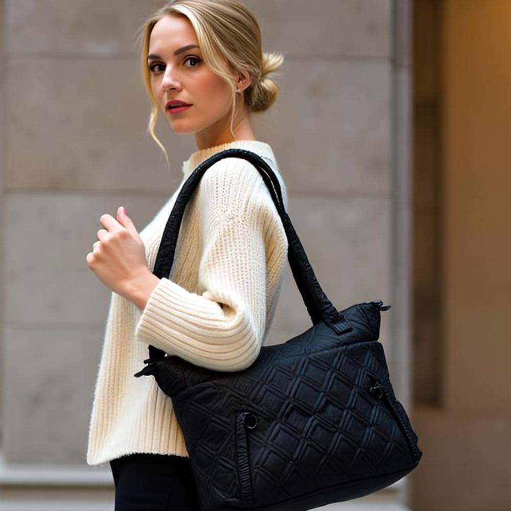 Tote Bag for Women, Lightweight Puffy Tote Bag with Compartments Shoulder Bag Handbag for Travel, Work, Gym | Lightweight, Puffy, Quilted, for Travel, Work