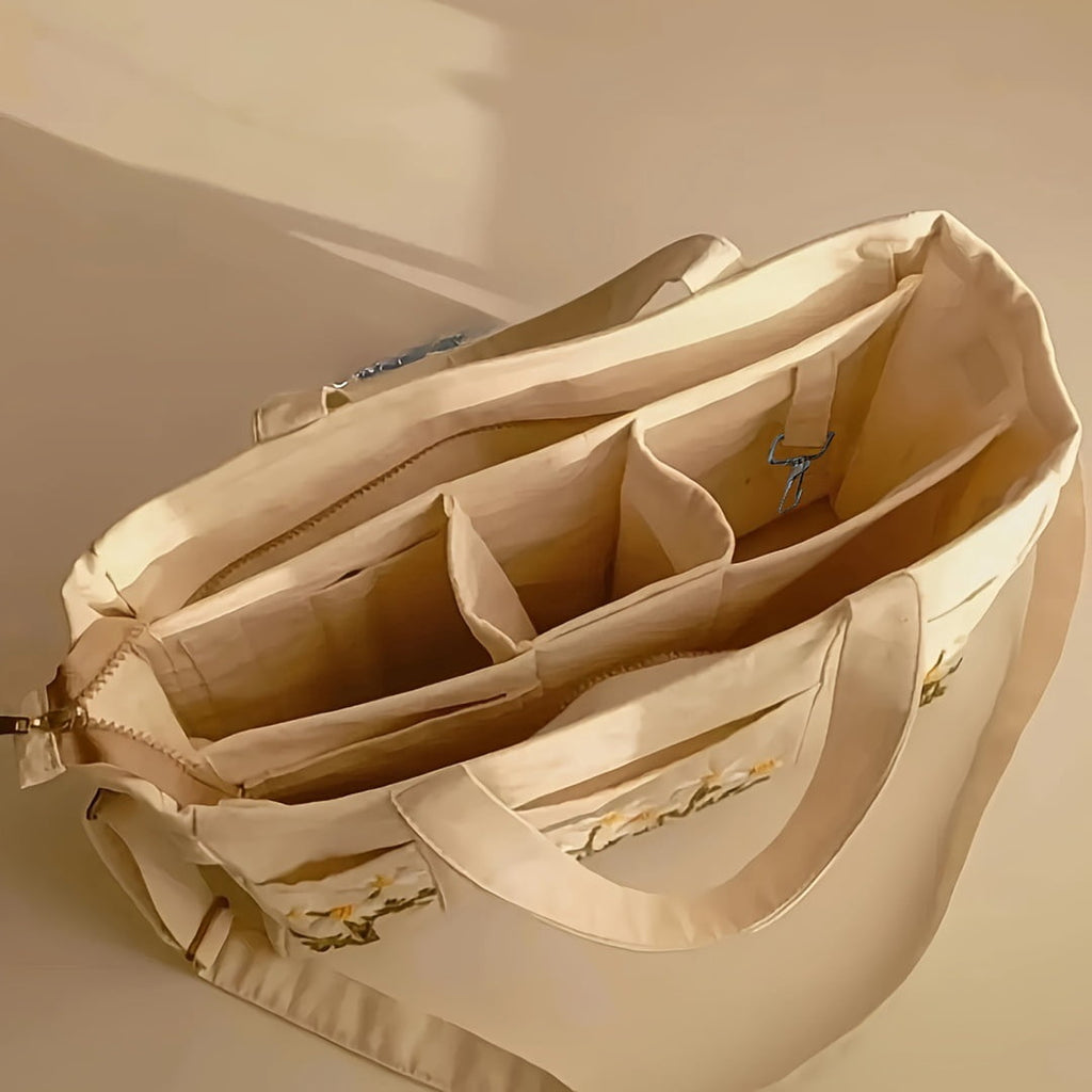 Canvas Tote Bag with Multi-Pocket for Women Large Crossbody Shoulder Handbag Everything Tote Bag with Compartments