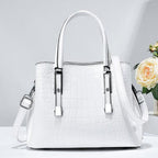 VSFAOV Women Handbags Purse Shiny Patent Leather Crocodile Pattern Top Handle Handbag Satchel Bags Zipper Medium Tote Bag White