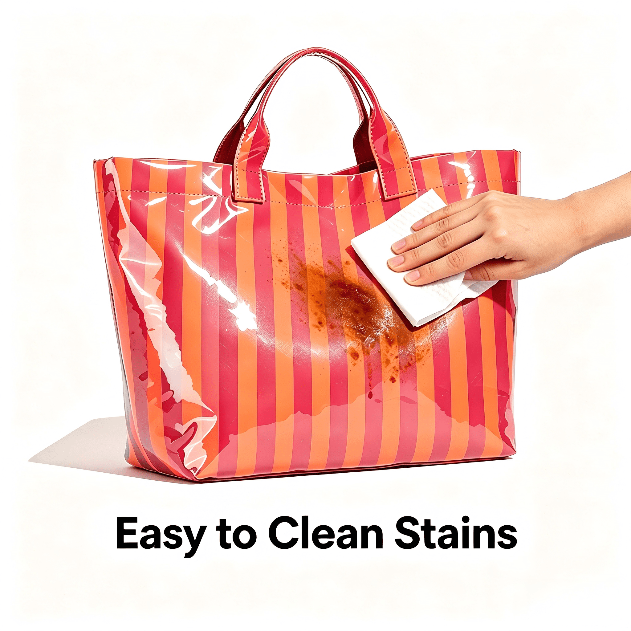 WANDF PVC Tote Bag for Women,Plastic Tote Bags for Shopping,Travel,Work,Classic Woman Handbags with Inner Pocket,Eco-Friendly Gift Bag for Ladies,Mom,Sister,Besties(Orange Pink Stripe)