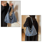 Women's Large Denim Messenger Bag, Hobo Crossbody Tote with 2 Removable Straps & Magnetic Closure, Blue Jean Shoulder Purse